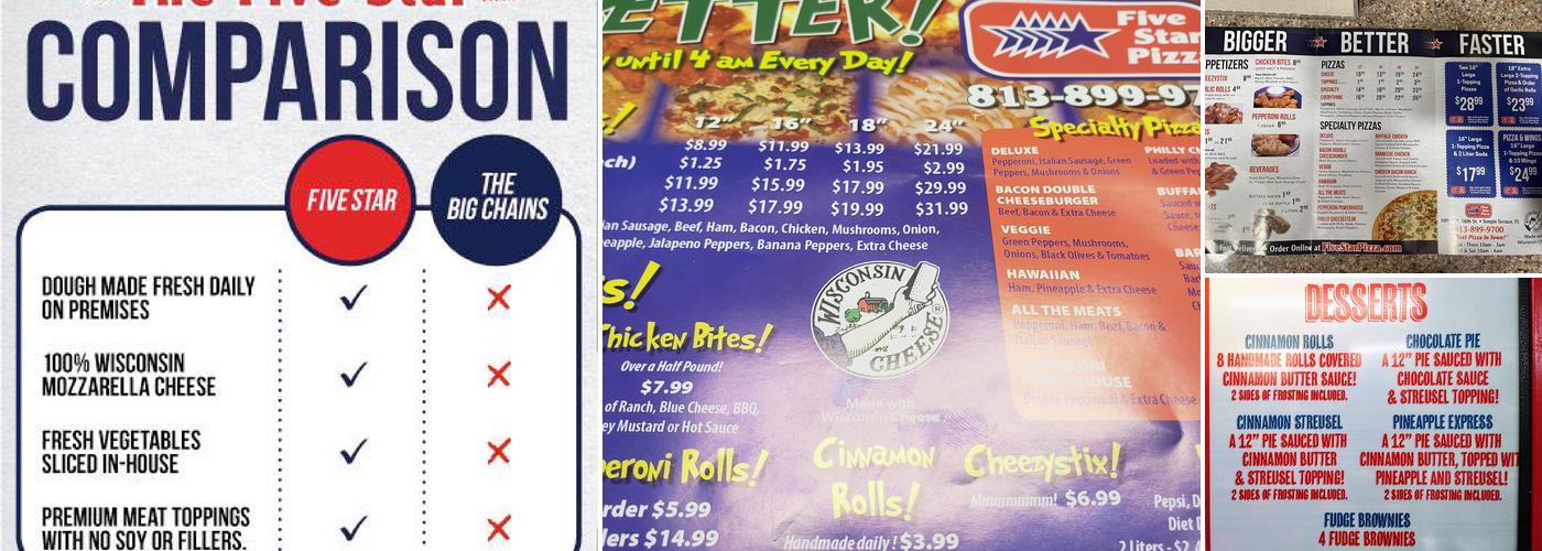 Five Star Pizza Menu
