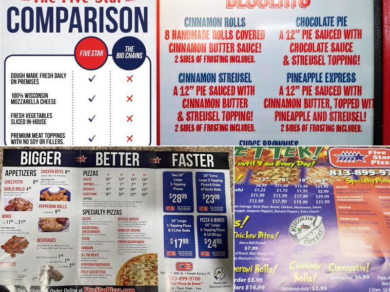 Five Star Pizza Menu