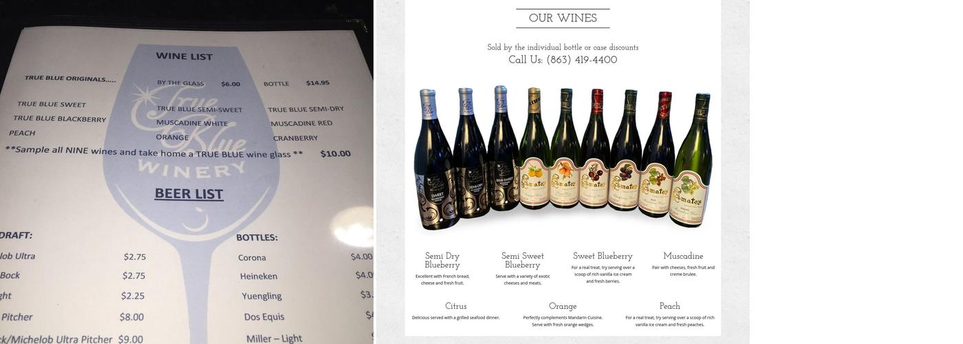 True Blue Winery Menu