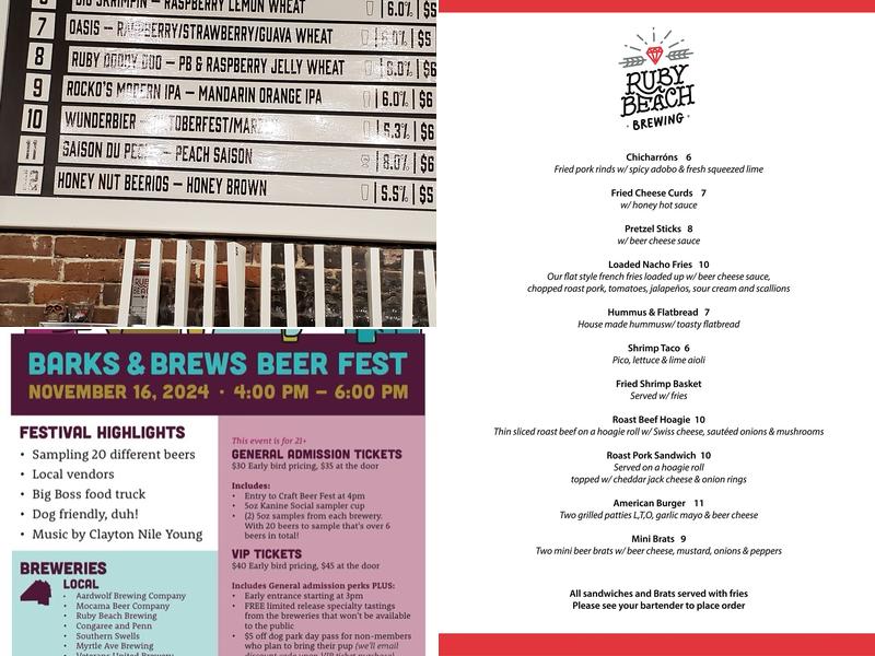 Ruby Beach Brewing Menu