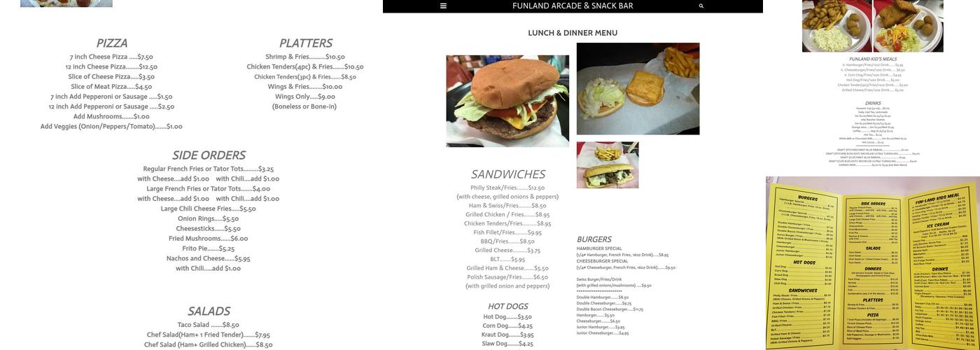 Fun-Land Arcade & Snack Bar Menu