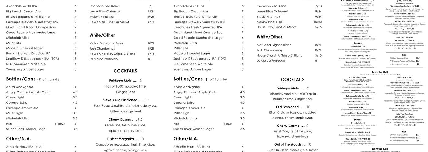 District Hall Menu