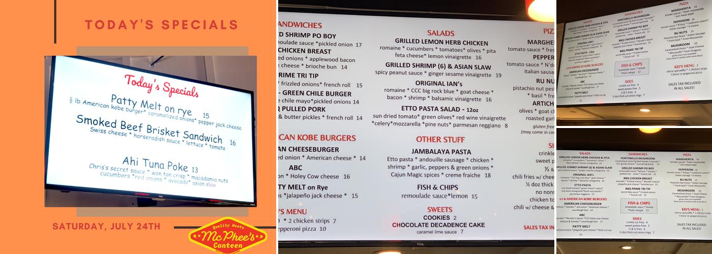 McPhee's Canteen Menu