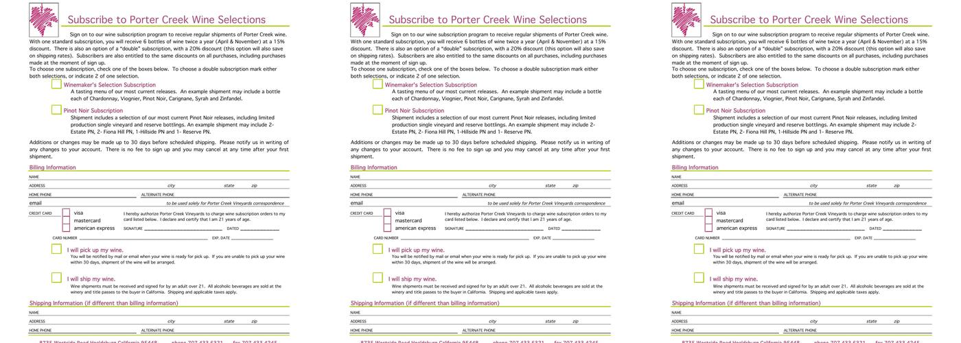 Porter Creek Vineyards Menu