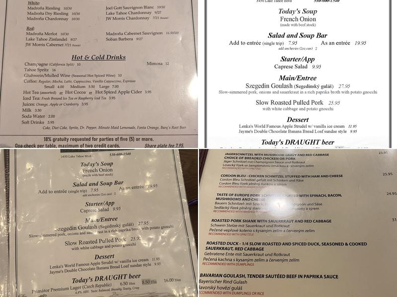 Taste of Tahoe Menu