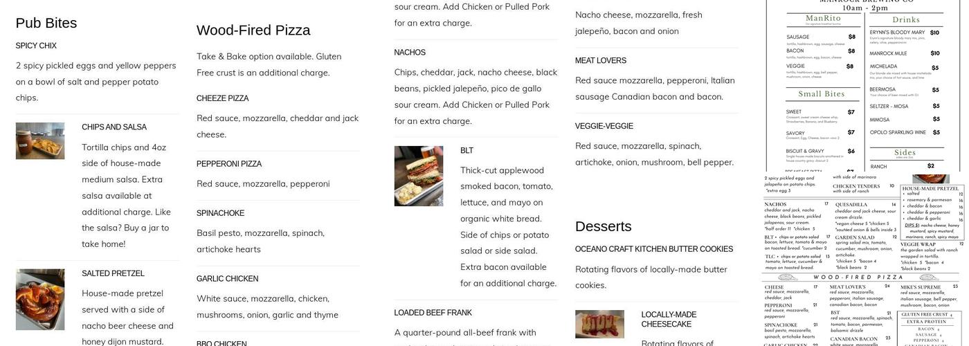 ManRock Brewing Company Menu