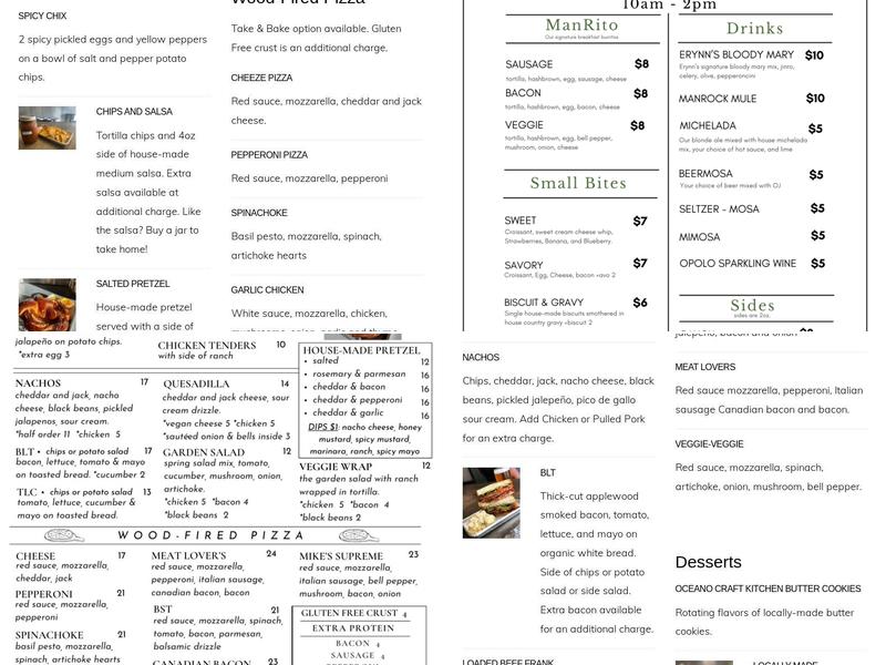 ManRock Brewing Company Menu