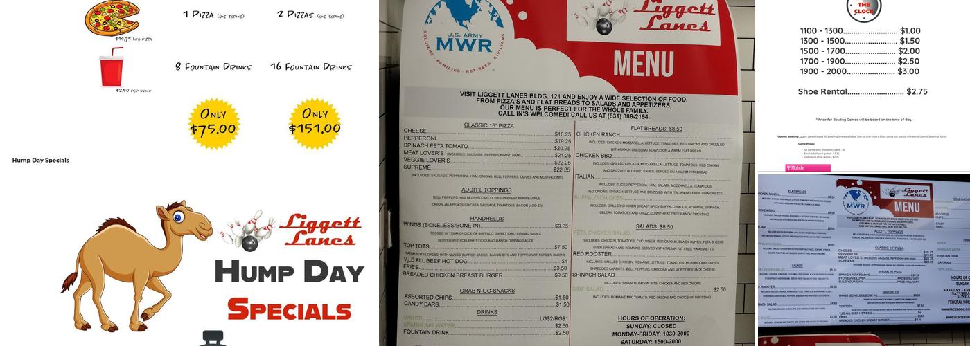 Liggett Lanes Bowling Center Menu