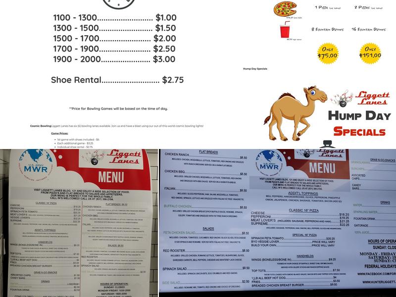 Liggett Lanes Bowling Center Menu