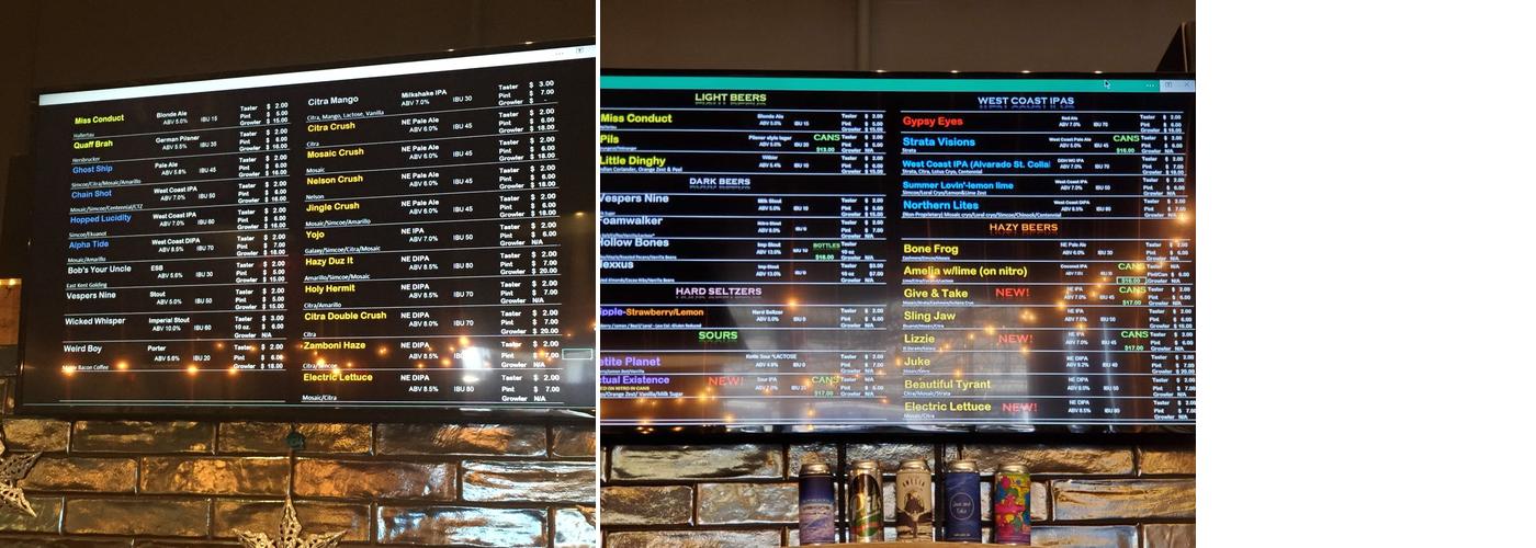 Moonraker Brewing Co. Menu