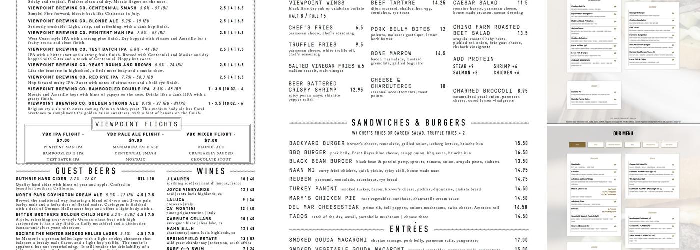 Viewpoint Brewing Company Menu