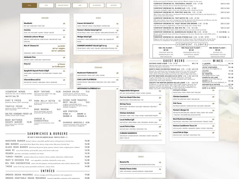 Viewpoint Brewing Company Menu