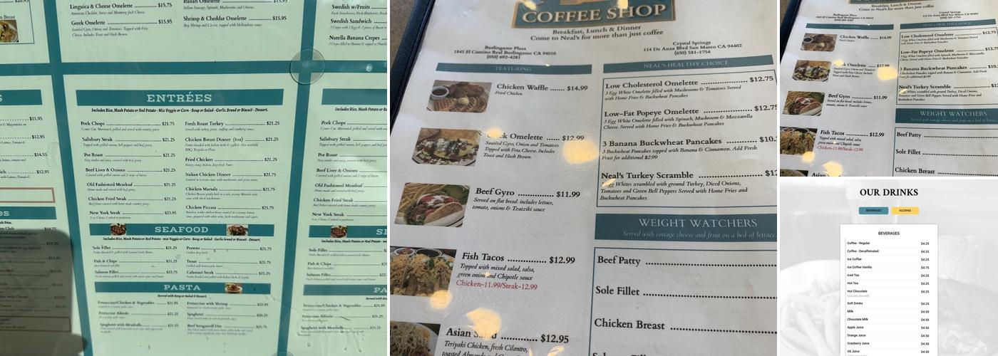 Neal's Coffee Shop Menu