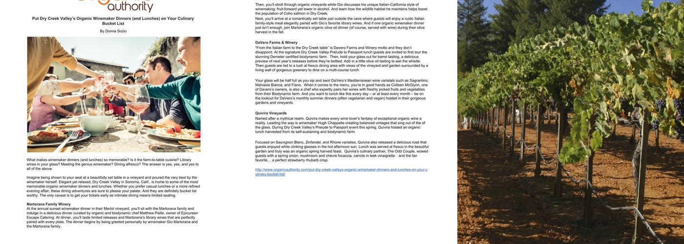 Winegrowers of Dry Creek Valley Menu