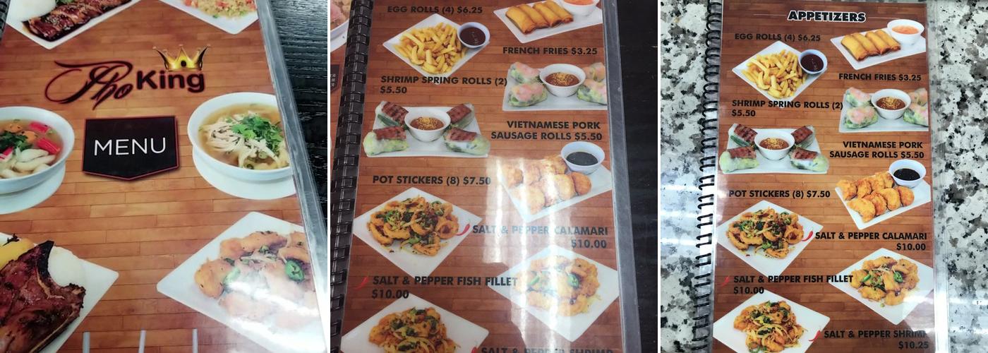 Pho King Menu