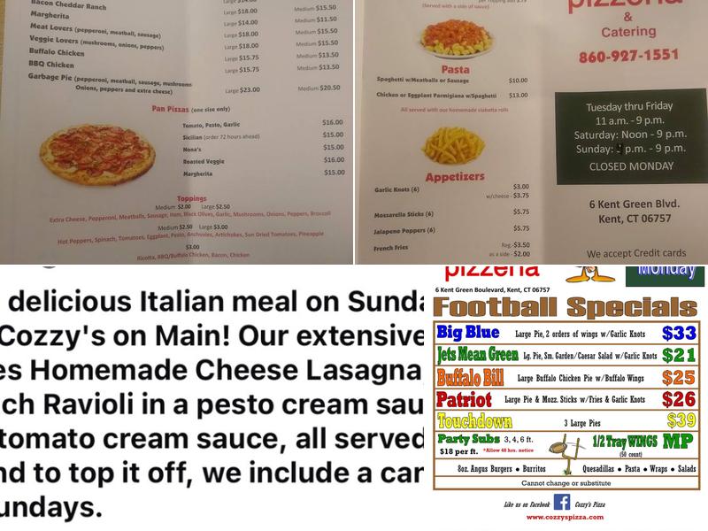 Cozzy's Pizzeria Menu