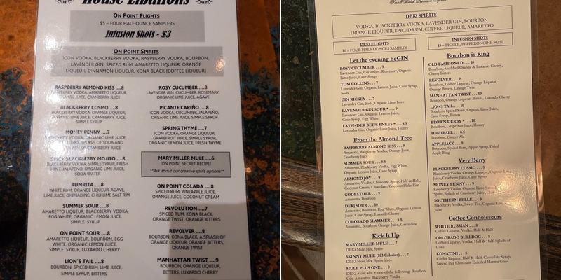 DEKI Disillery and Cocktails Menu