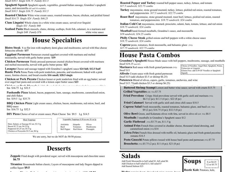 Radicci Italian Bistro Menu