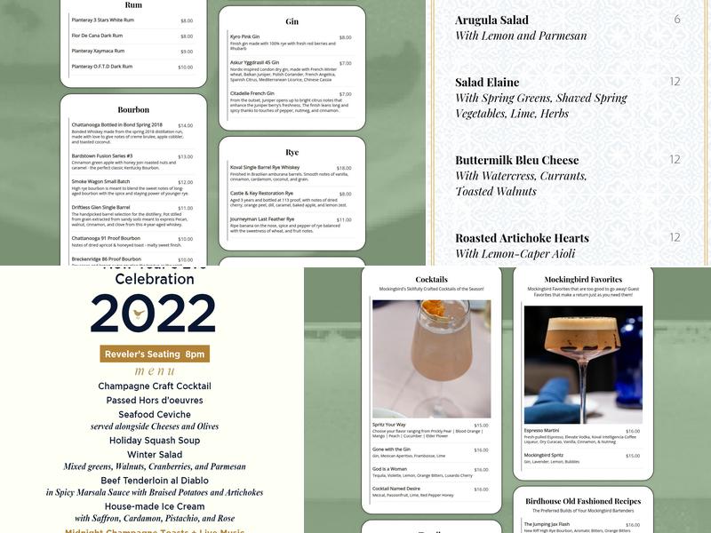 Mockingbird Bar + Garden Menu