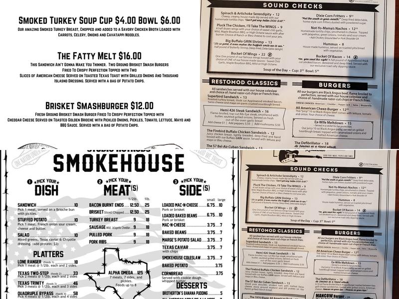 Studio Hotrods Smokehouse Menu