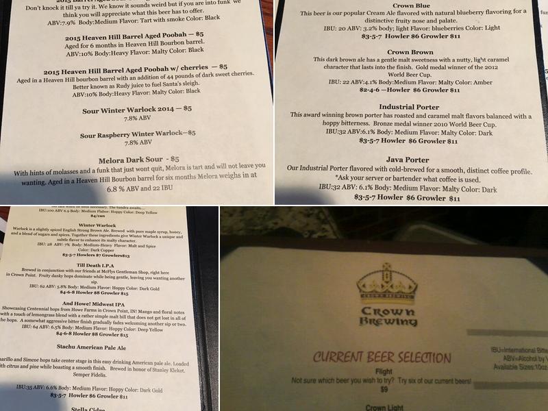 Crown Brewing Menu