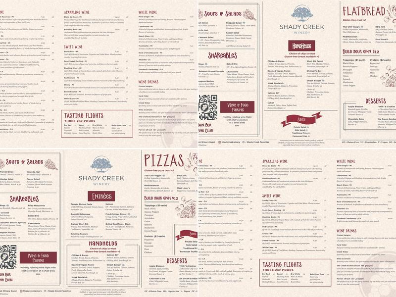 Shady Creek Winery Menu
