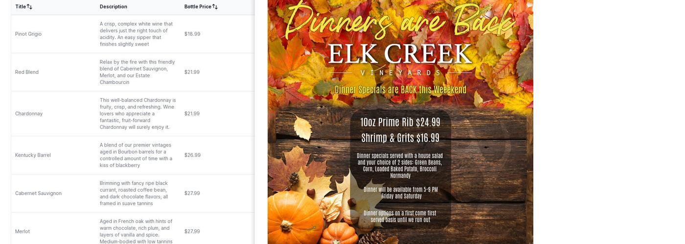 Elk Creek Vineyards Menu
