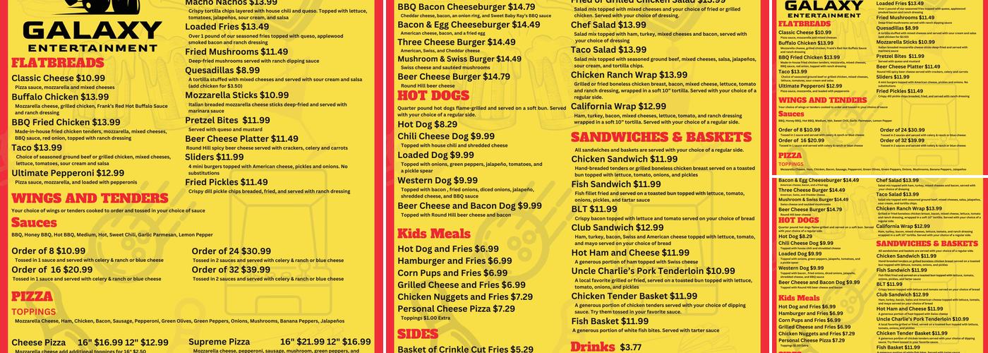 Galaxy Bowling Menu