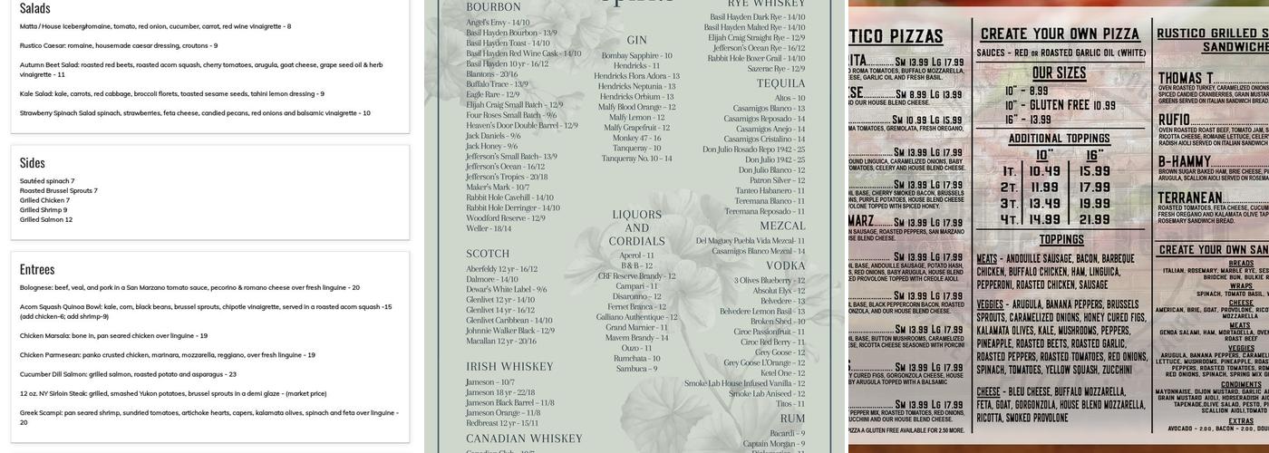 Rustico Kitchen and Bar Menu