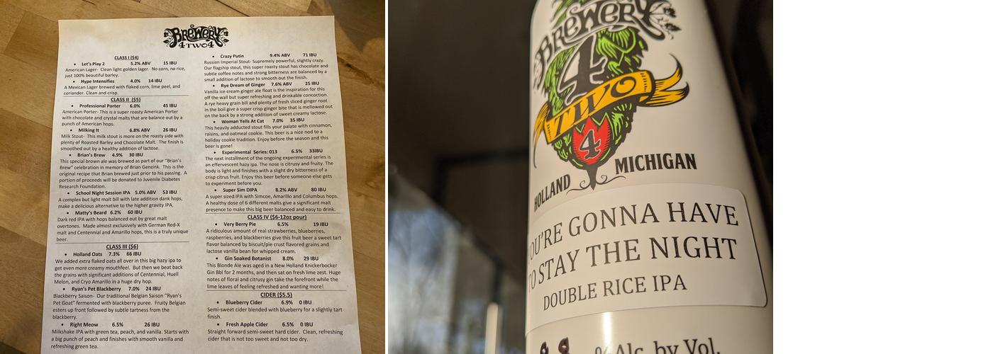 Brewery 4 Two 4 Menu