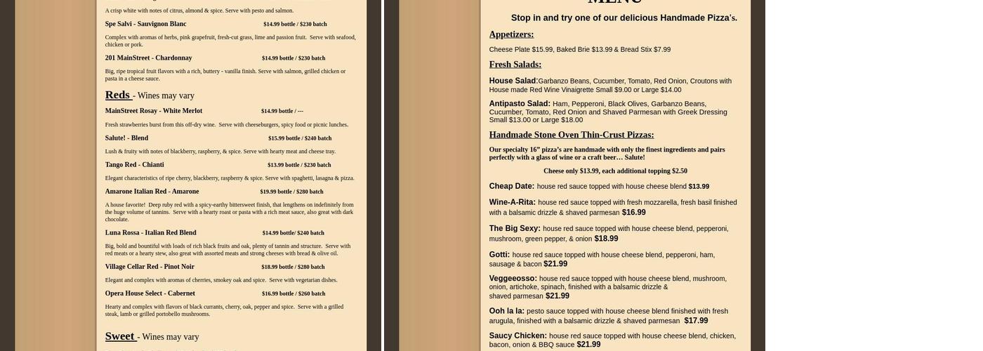 Howell's Mainstreet Winery Menu