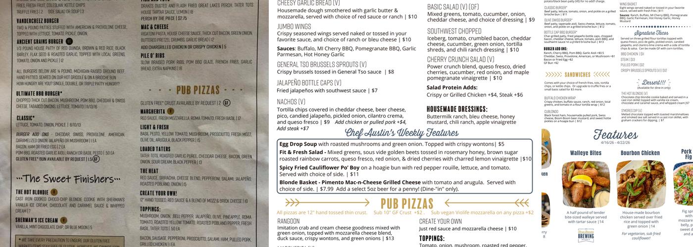 Three Blondes Brewing Menu