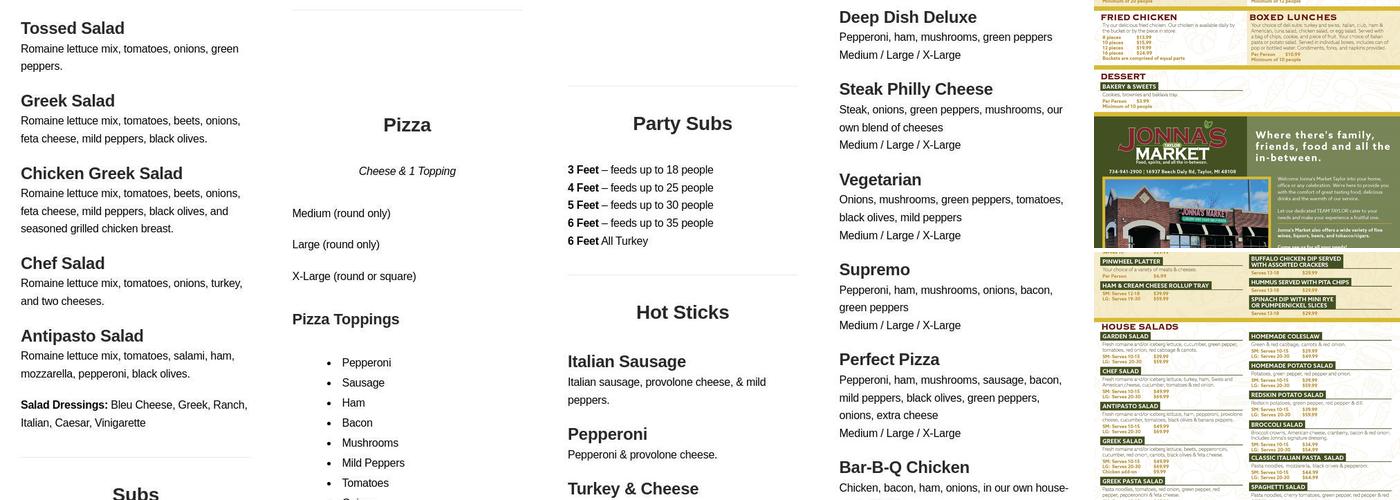 Jonna's Market Taylor Menu
