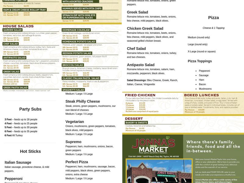 Jonna's Market Taylor Menu