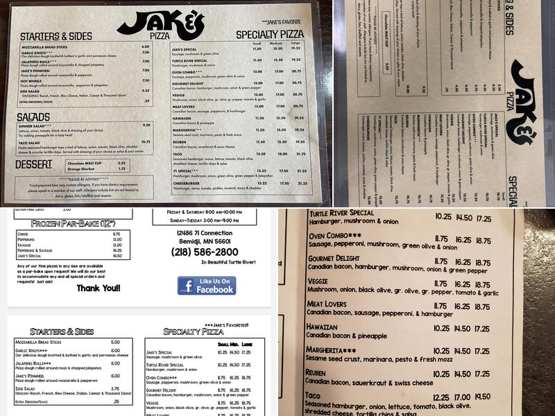 Jake’s Pizza Menu