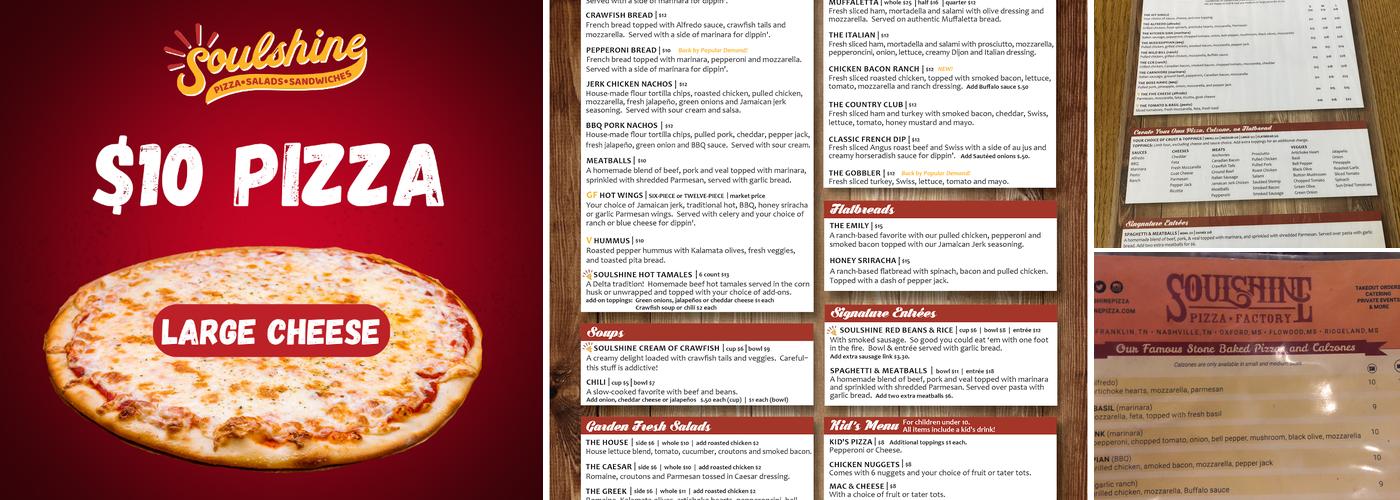 Soulshine Pizza Menu