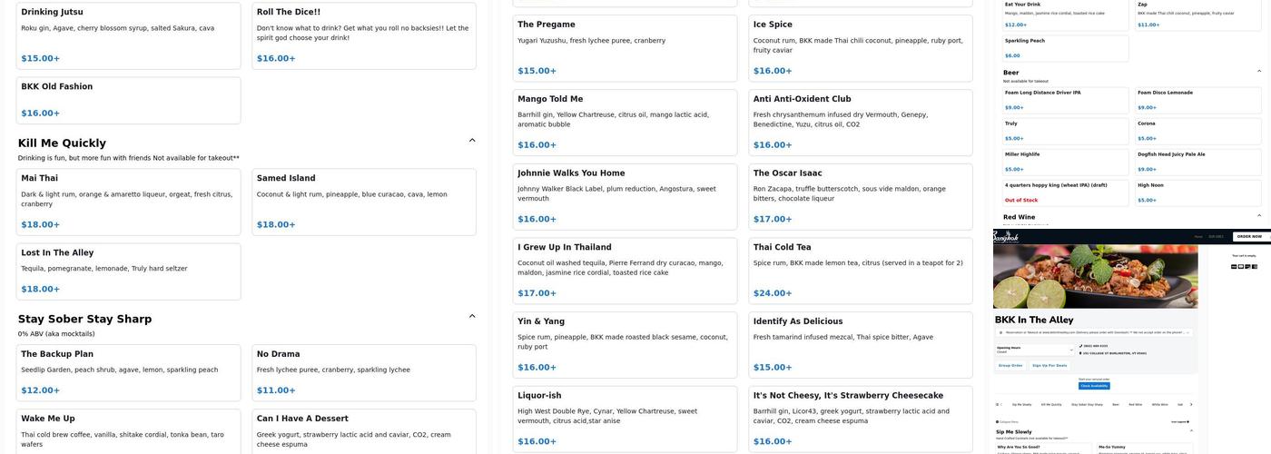 BKK (Bangkok Bistro) in the alley Menu