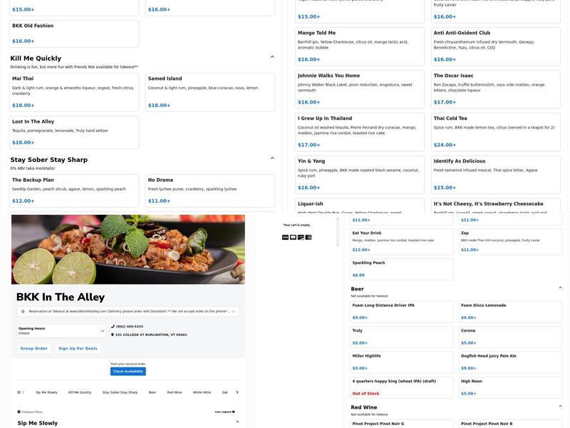 BKK (Bangkok Bistro) in the alley Menu