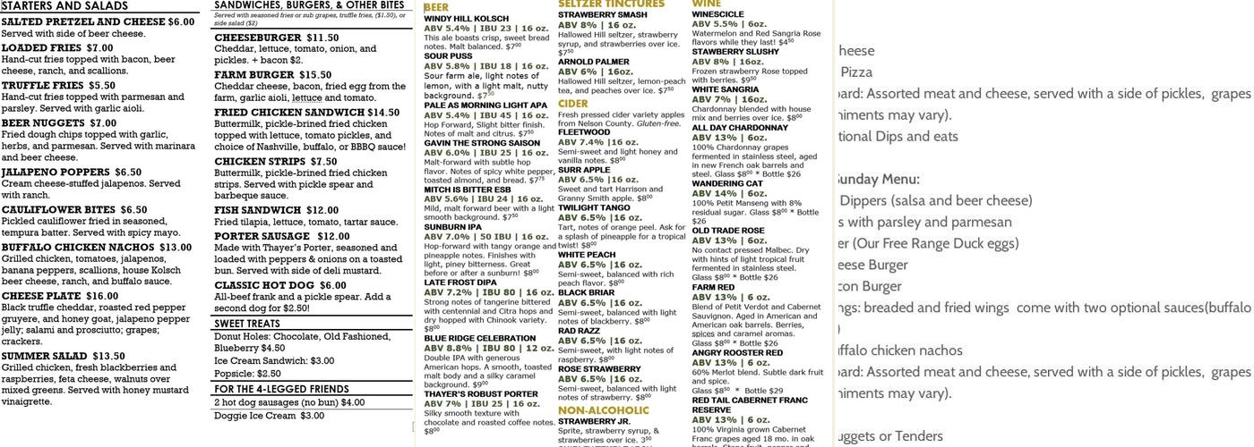 Old Trade Brewery & Cidery Menu