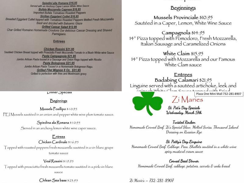 Zi Marie’s Original Pizzeria Trattoria Menu
