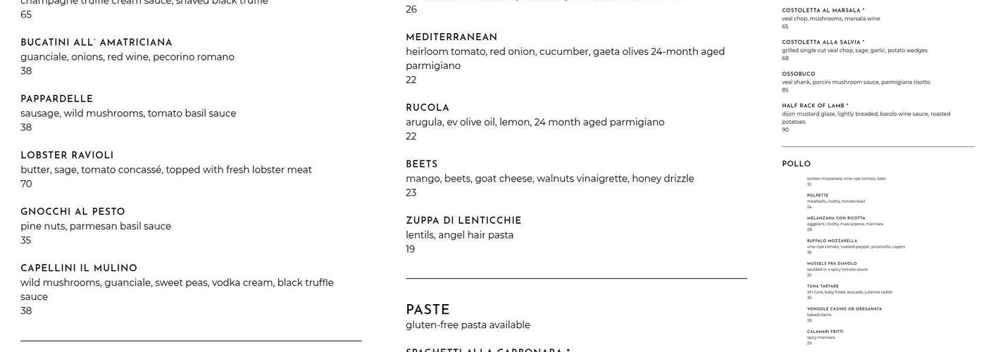 Il Mulino New York - Atlantic City Menu