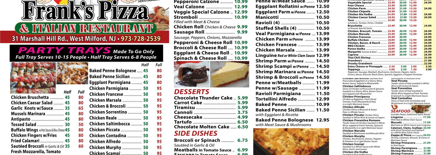 Frank's Pizza (West Milford) Menu