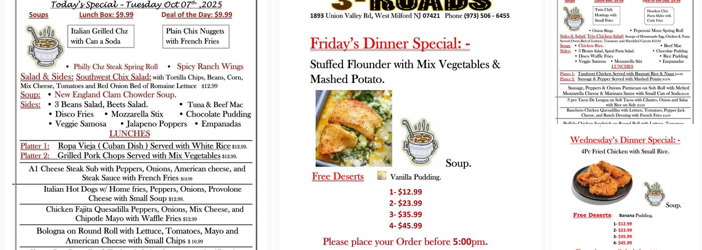 3 Roads Deli & Grill Menu
