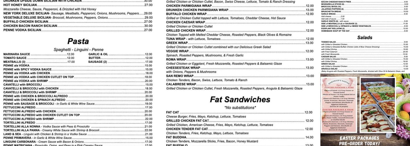 Domenico's Pizza Menu