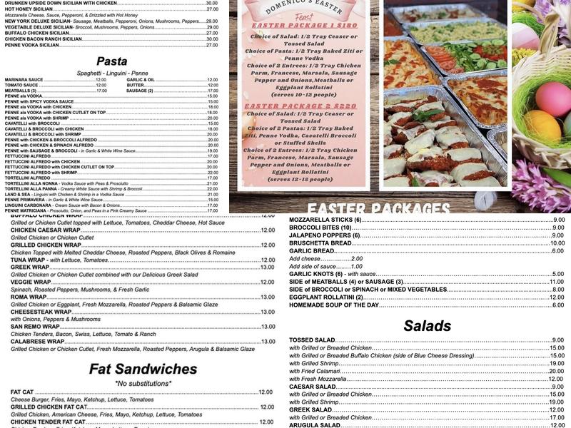 Domenico's Pizza Menu