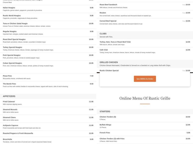 Rustic Grille Menu