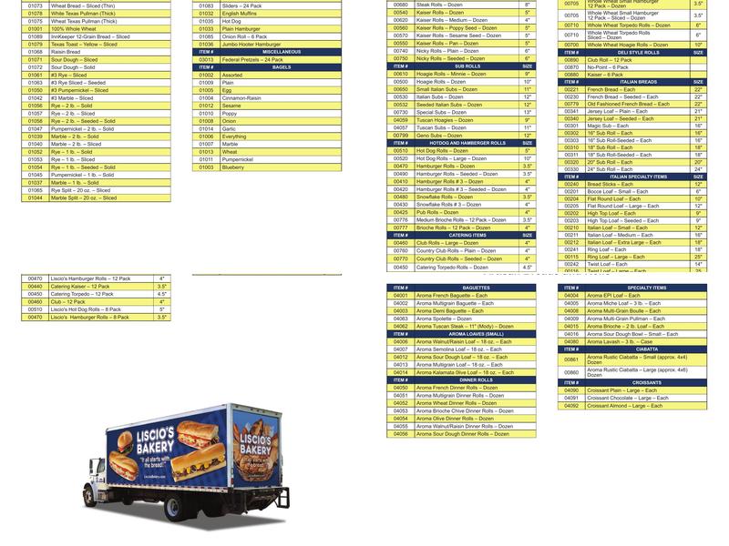 Liscio's Italian Bakery Menu
