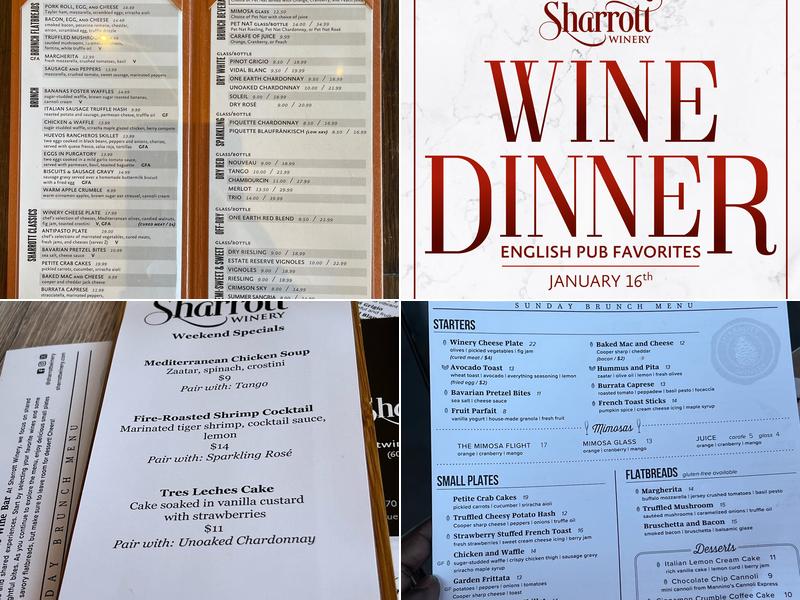 Sharrott Winery Menu