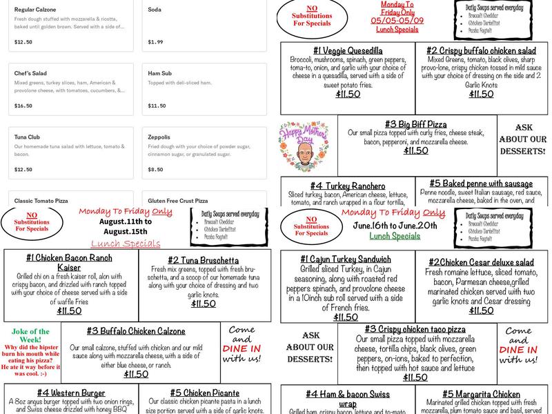 Pino's Pizzeria Menu