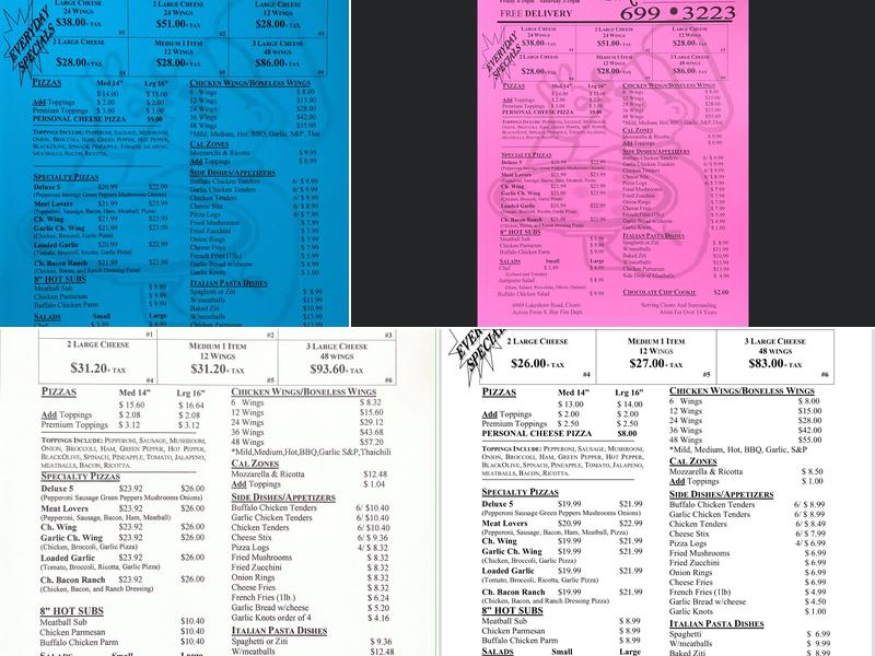 Lakeshore Pizza Menu